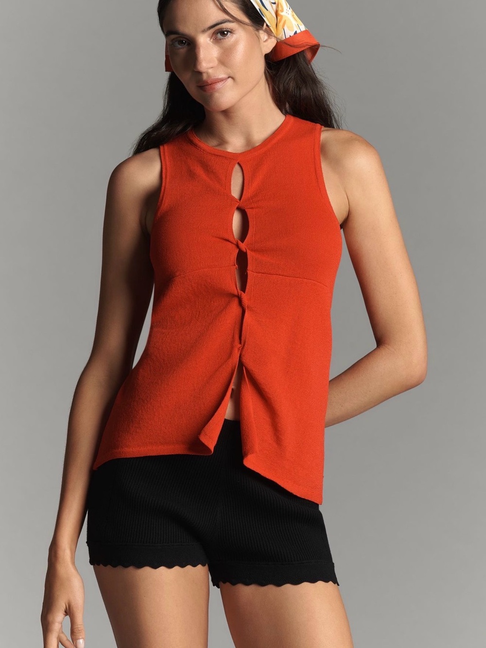 NWT Anthropologie Rust Red Heavy Knit Cutout Top Fall Size M